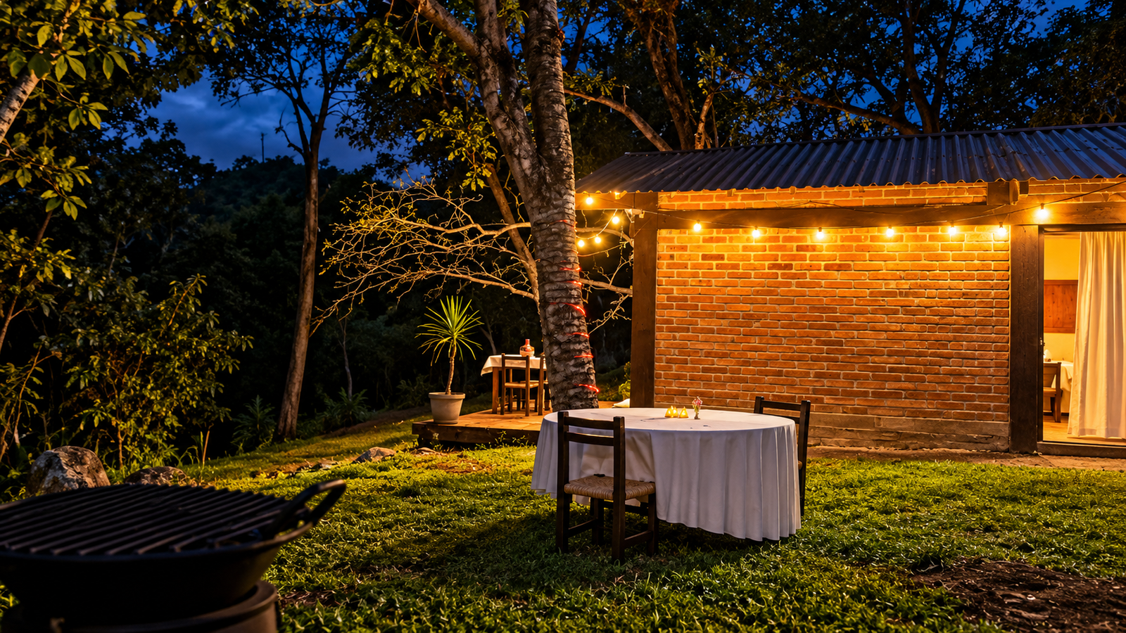 Both identical cabins at night